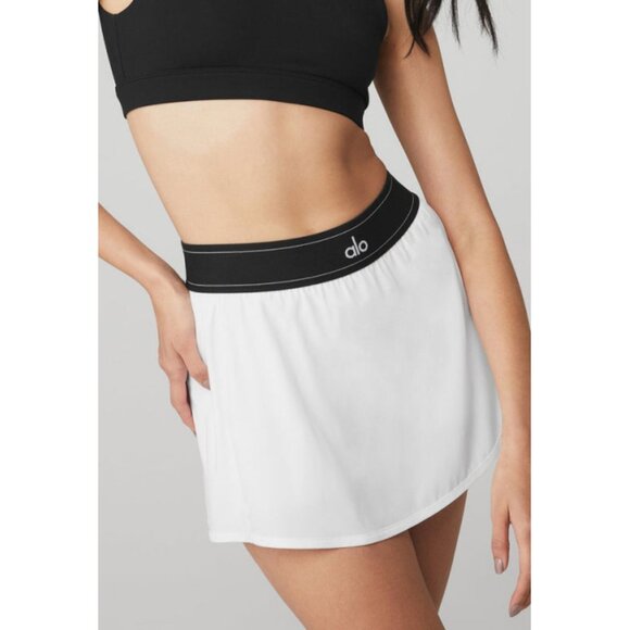 Alo Match Point Tennis Skirt White Black Active Sports Exercise Run Mini Skort - Picture 8 of 17